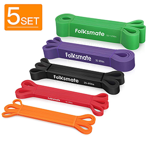 FOLKSMATE Pull up Assist Bands - Heavy Duty Exercise Resistance Bands - Set of 5 - Elastic Workout Bands - Mobility and Powerlifting Bands - Extra Durable Fitness Bands for Stretching Body Training