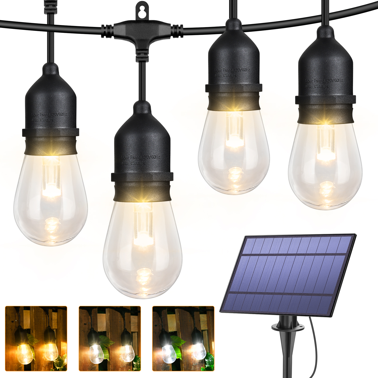 3 Color Modes 48FT Solar String Lights Outdoor